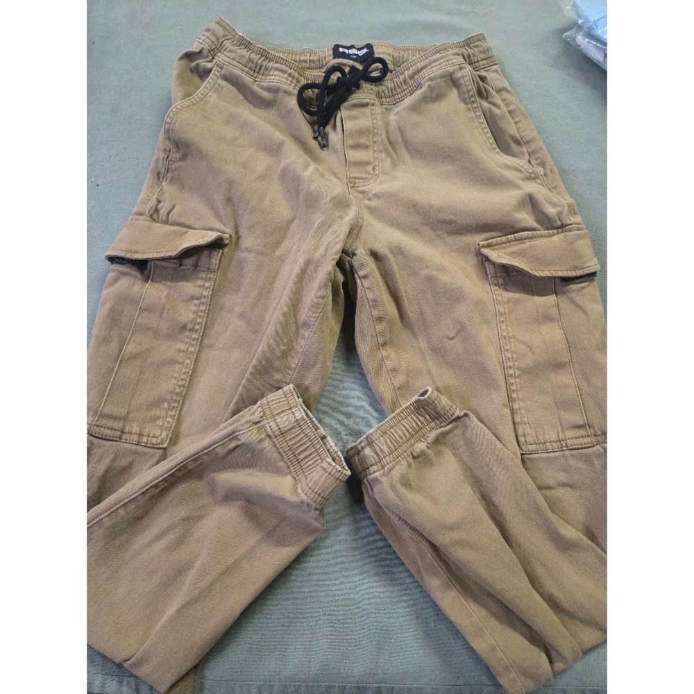 RSQ Mens Khaki Tan Cargo Jogger Pants Size Small Elastic Waist Drawstring